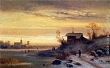 Anton Doll Figures in a Winter Landscape painting